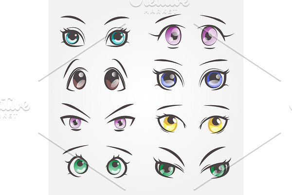 Cartoon female eyes. Closeup eyes of