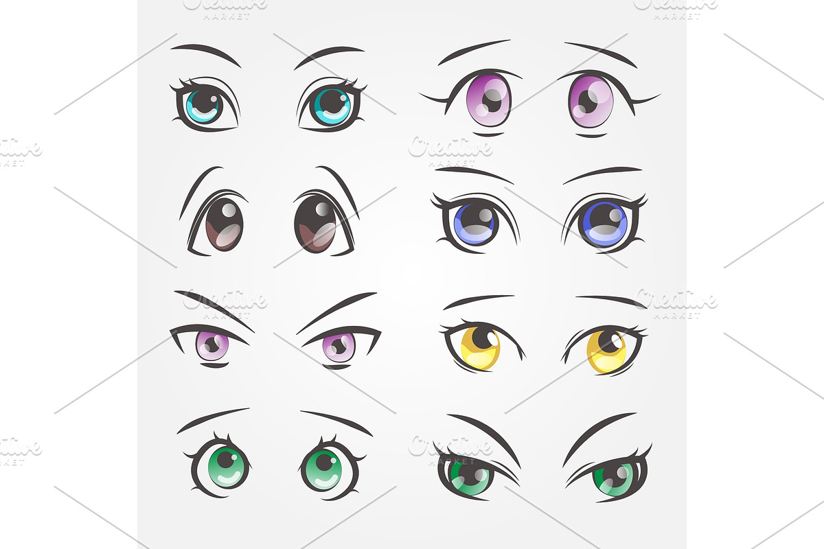 Cartoon female eyes. Closeup eyes of in Illustrations - product preview 8