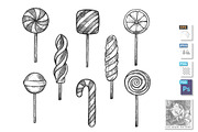 Candies and lollipop doodle set