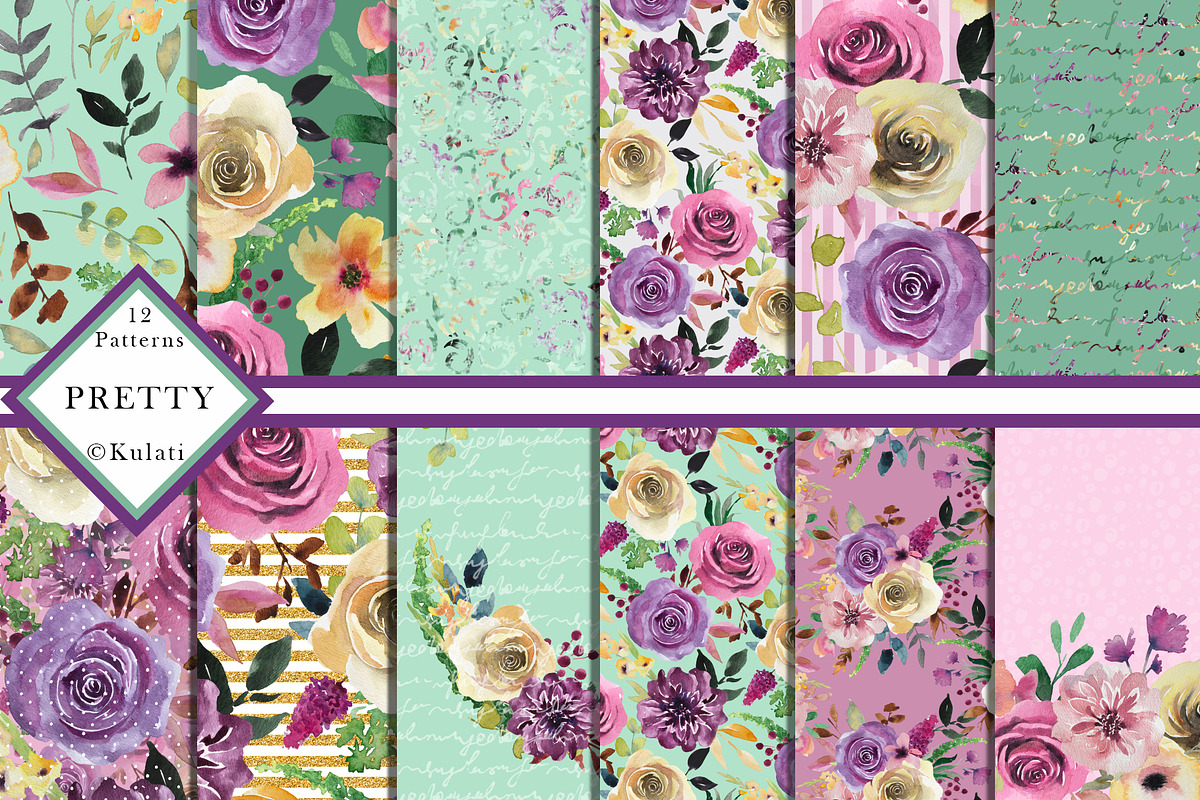 Pink Purple Green Floral Patterns in Patterns - product preview 8