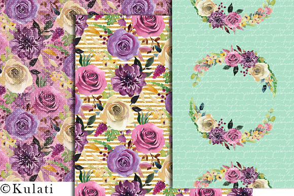 Pink Purple Green Floral Patterns in Patterns - product preview 3
