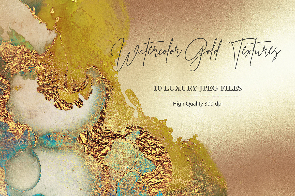 Gold Ink + Watercolor Foil Textures in Textures - product preview 8