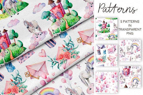 Unicorns: magic party. Watercolor in Illustrations - product preview 5
