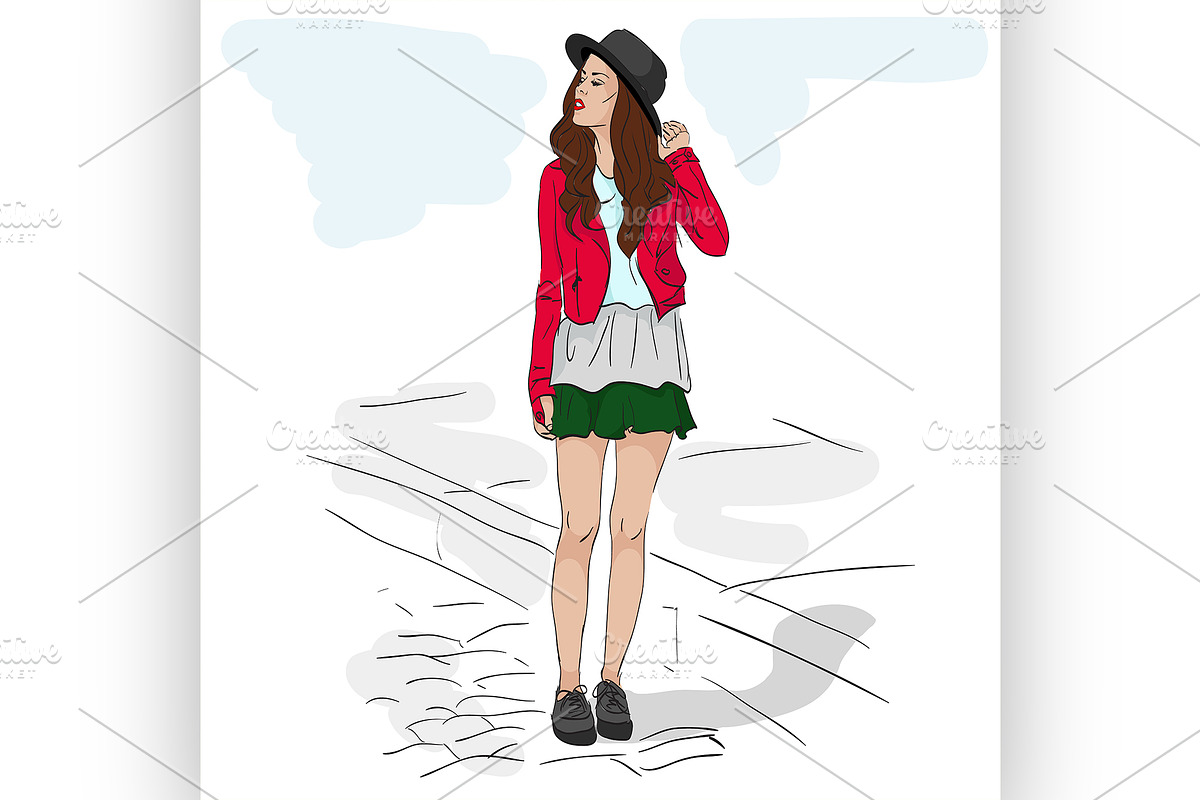 Model fashion sketch in Illustrations - product preview 8