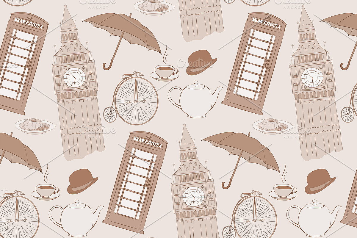 Retro Vector hand drawn London in Patterns - product preview 8