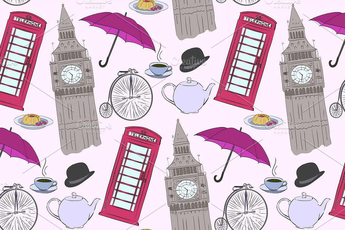 Vector hand drawn London pattern in Patterns - product preview 8