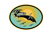 Bat flying with moon in background
