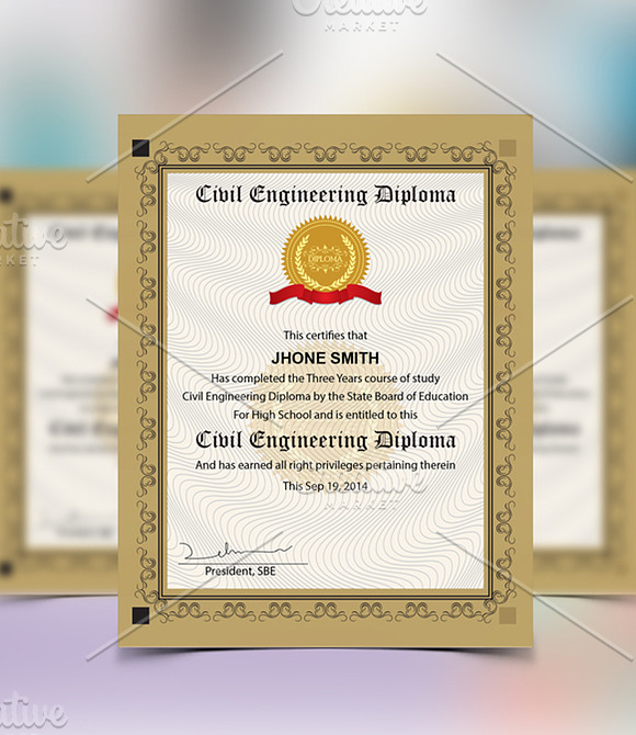 Engineering Diploma Certificate in Stationery Templates - product preview 1