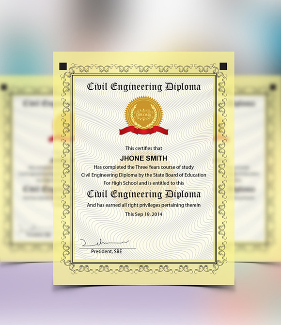 Engineering Diploma Certificate in Stationery Templates - product preview 2