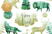 Green Winter Forest Animal Clipart
