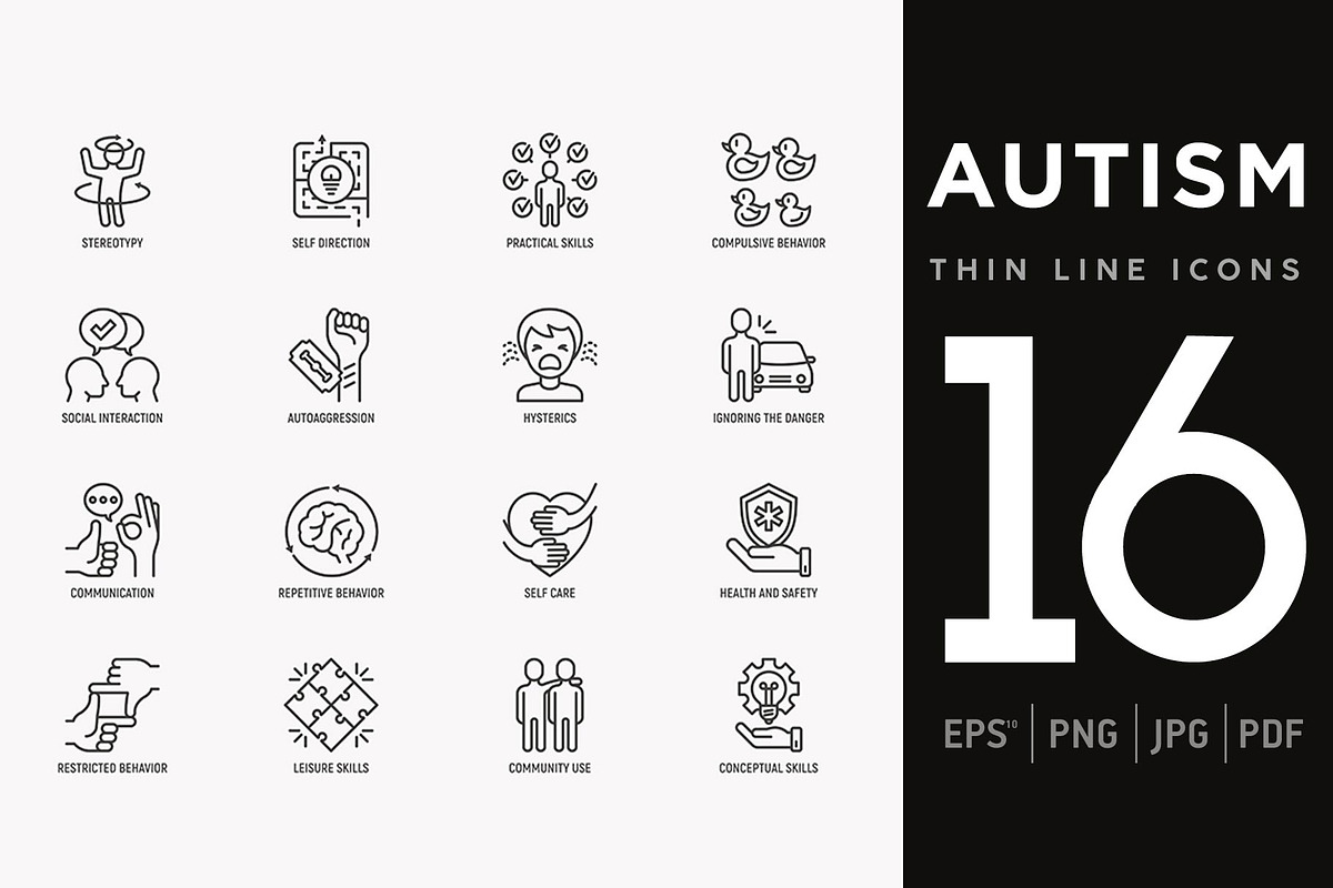Autism | 16 Thin Line Icons Set in Communication Icons - product preview 8