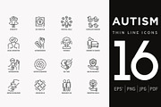 Autism | 16 Thin Line Icons Set