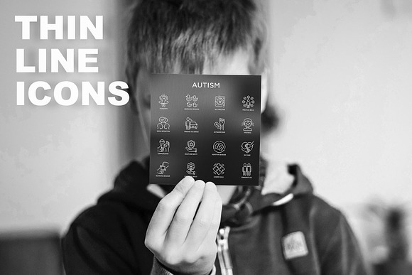Autism | 16 Thin Line Icons Set in Communication Icons - product preview 2