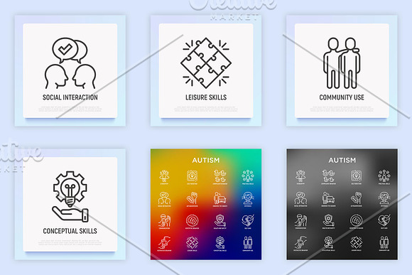 Autism | 16 Thin Line Icons Set in Communication Icons - product preview 6