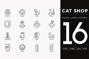 Cat Shop | 16 Thin Line Icons Set