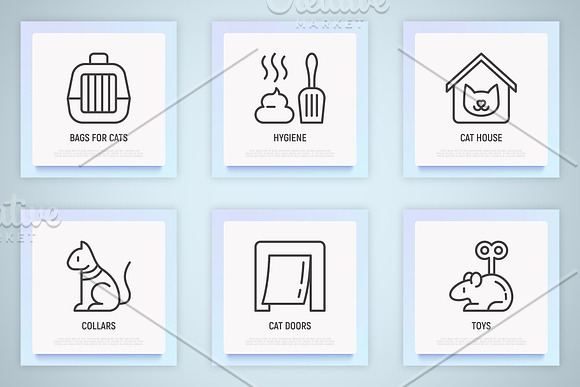 Cat Shop | 16 Thin Line Icons Set in Cat Icons - product preview 4