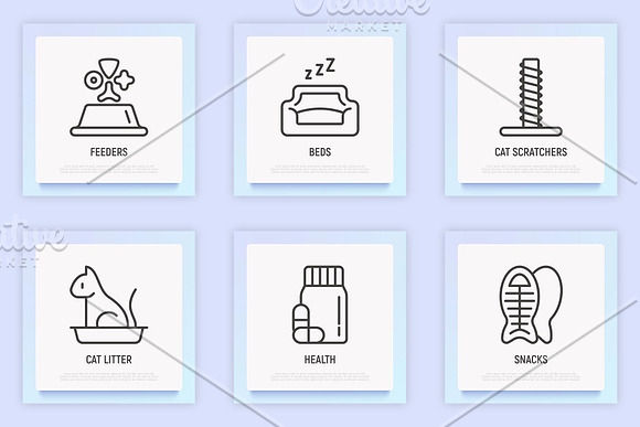 Cat Shop | 16 Thin Line Icons Set in Cat Icons - product preview 5