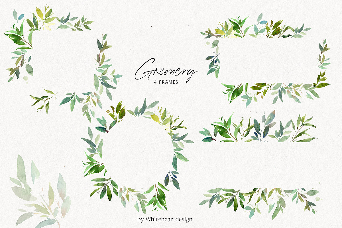 Greenery Watercolor Leaves Clipart in Illustrations - product preview 8