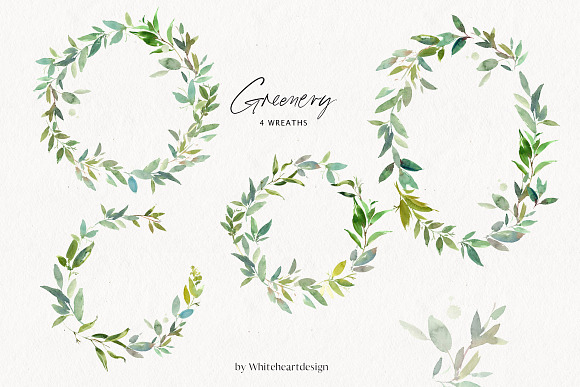 Greenery Watercolor Leaves Clipart in Illustrations - product preview 1