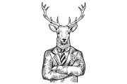 Deer businessman sketch engraving