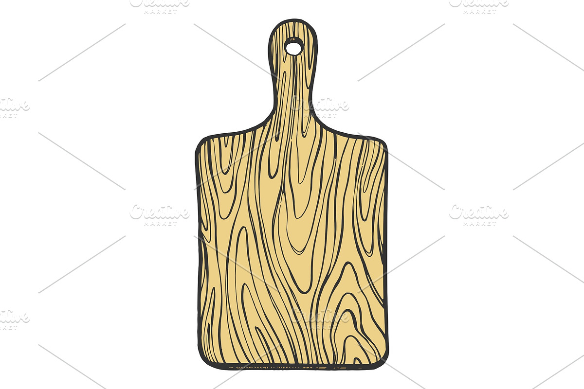 Wooden Cutting board color sketch in Objects - product preview 8