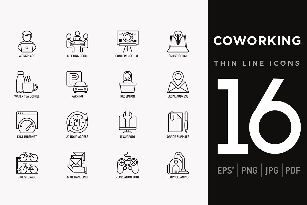 Coworking | 16 Thin Line Icons Set in Communication Icons - product preview 8
