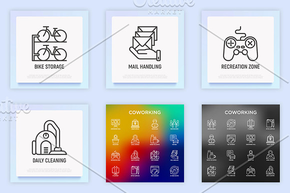 Coworking | 16 Thin Line Icons Set in Communication Icons - product preview 6