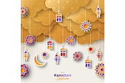 Ramadan gold clouds and lanterns