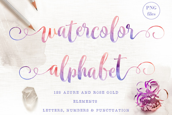 Watercolor alphabet clip art