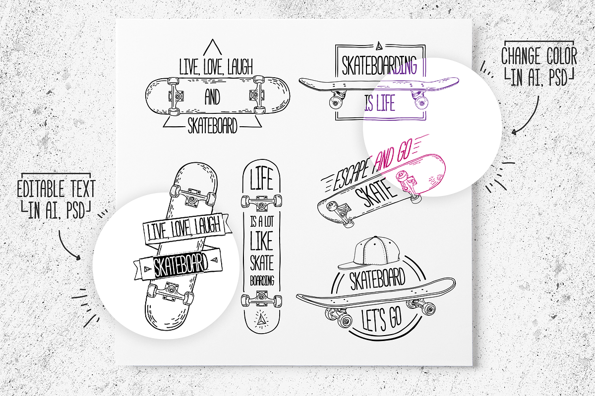 Set of Skateboarding line logo in Logo Templates - product preview 8
