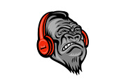 Gorilla Headphones Head Mascot Retro