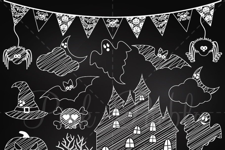 Chalkboard Halloween Clipart Vectors in Illustrations - product preview 8