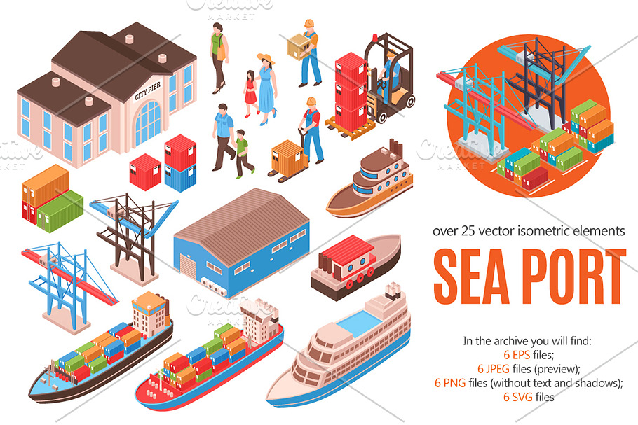 Sea Port Isometric Set in Illustrations - product preview 8