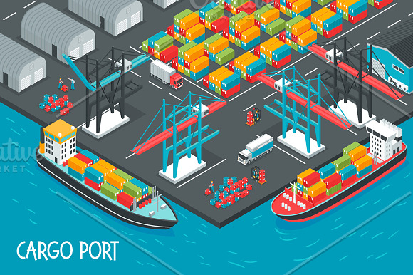 Sea Port Isometric Set in Illustrations - product preview 2