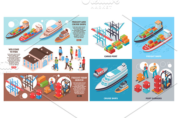 Sea Port Isometric Set in Illustrations - product preview 3