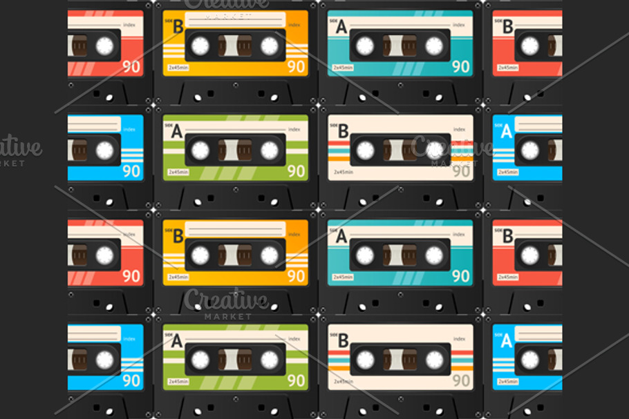 Cassette Tape Background. Vector in Patterns - product preview 8