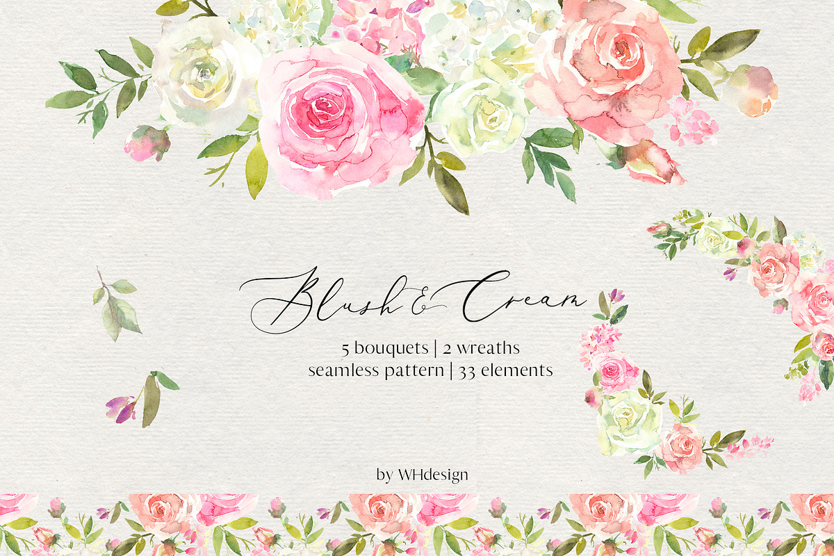 Blush & Cream Watercolor Floral Set in Illustrations - product preview 8