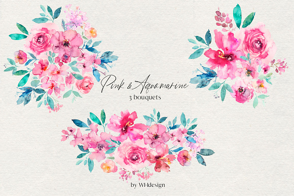 Pink & Aquamarine Floral Collection in Illustrations - product preview 1