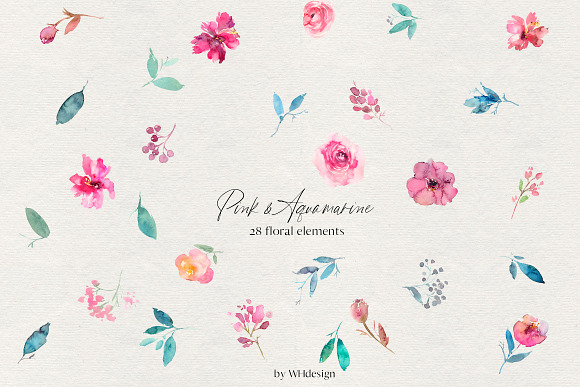Pink & Aquamarine Floral Collection in Illustrations - product preview 4