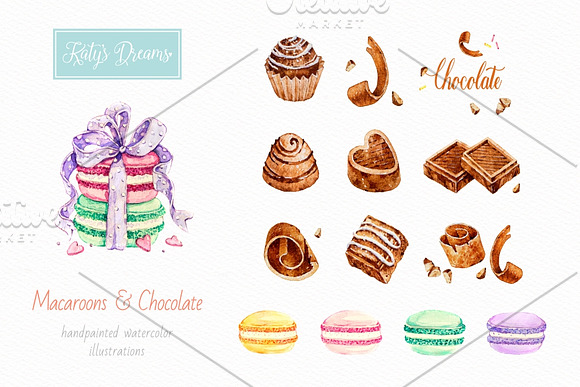 Sweets & Chocolate. Watercolor. in Illustrations - product preview 2