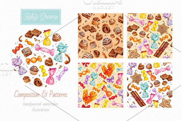 Sweets & Chocolate. Watercolor. in Illustrations - product preview 4