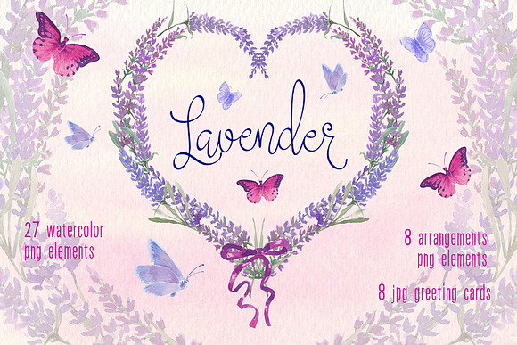 Lavender watercolor clip art set in Illustrations - product preview 6