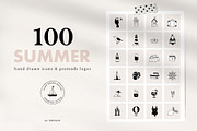 100 SUMMER hand drawn icons & logos