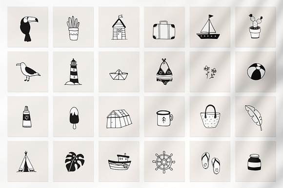 100 SUMMER hand drawn icons & logos in Illustrations - product preview 3