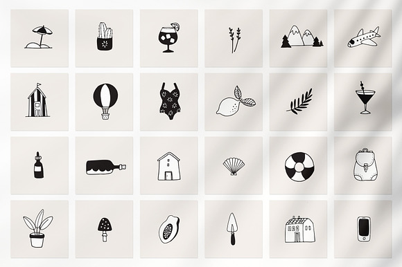 100 SUMMER hand drawn icons & logos in Illustrations - product preview 4