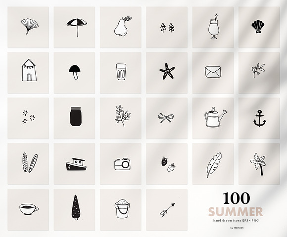 100 SUMMER hand drawn icons & logos in Illustrations - product preview 6