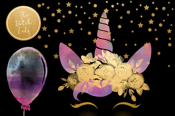 Unicorn Birthday Party Clipart Set in Illustrations - product preview 1
