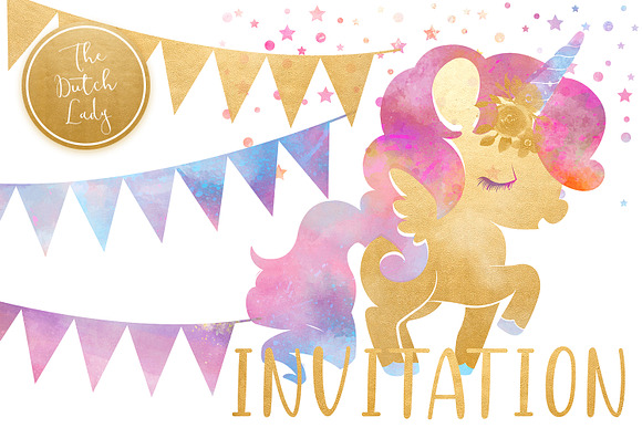 Unicorn Birthday Party Clipart Set in Illustrations - product preview 2