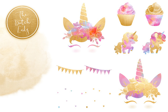 Unicorn Birthday Party Clipart Set in Illustrations - product preview 5