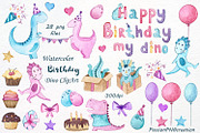 Watercolor Happy Birthday Dino